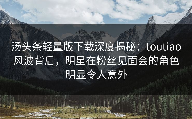 汤头条轻量版下载深度揭秘：toutiao风波背后，明星在粉丝见面会的角色明显令人意外