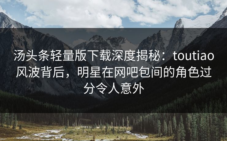 汤头条轻量版下载深度揭秘：toutiao风波背后，明星在网吧包间的角色过分令人意外